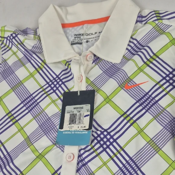 Nike Green and Purple Polo Shirt Sporty Plaid Design - Picture 3 of 6